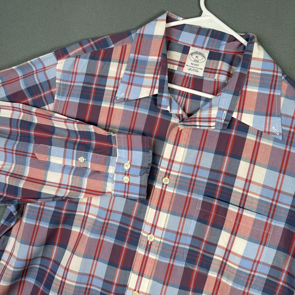 Brooks Brothers Regent Shirt Mens XL Blue Red Plaid 100% Cotton Button Down